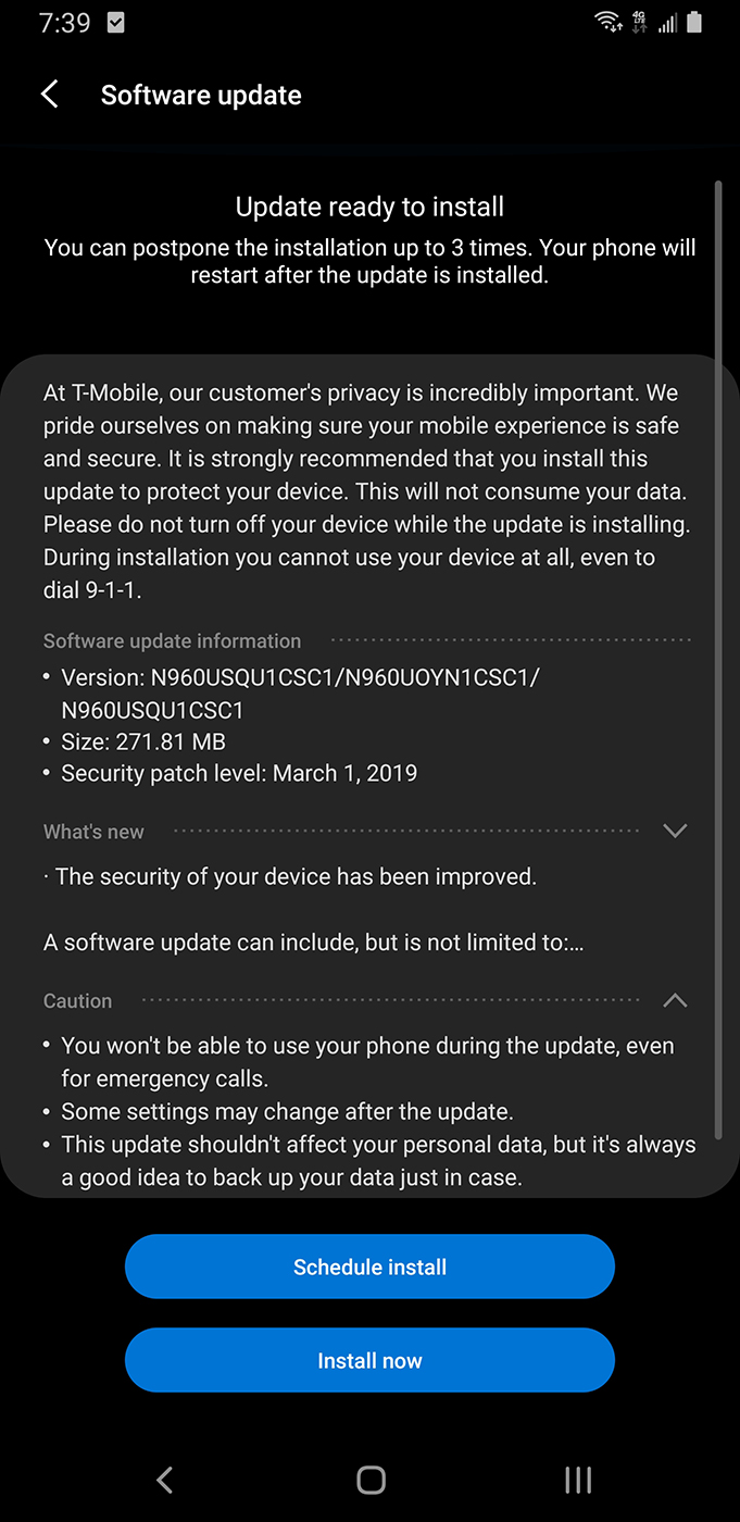 TMobile Galaxy Note 9 now receiving security update TmoNews