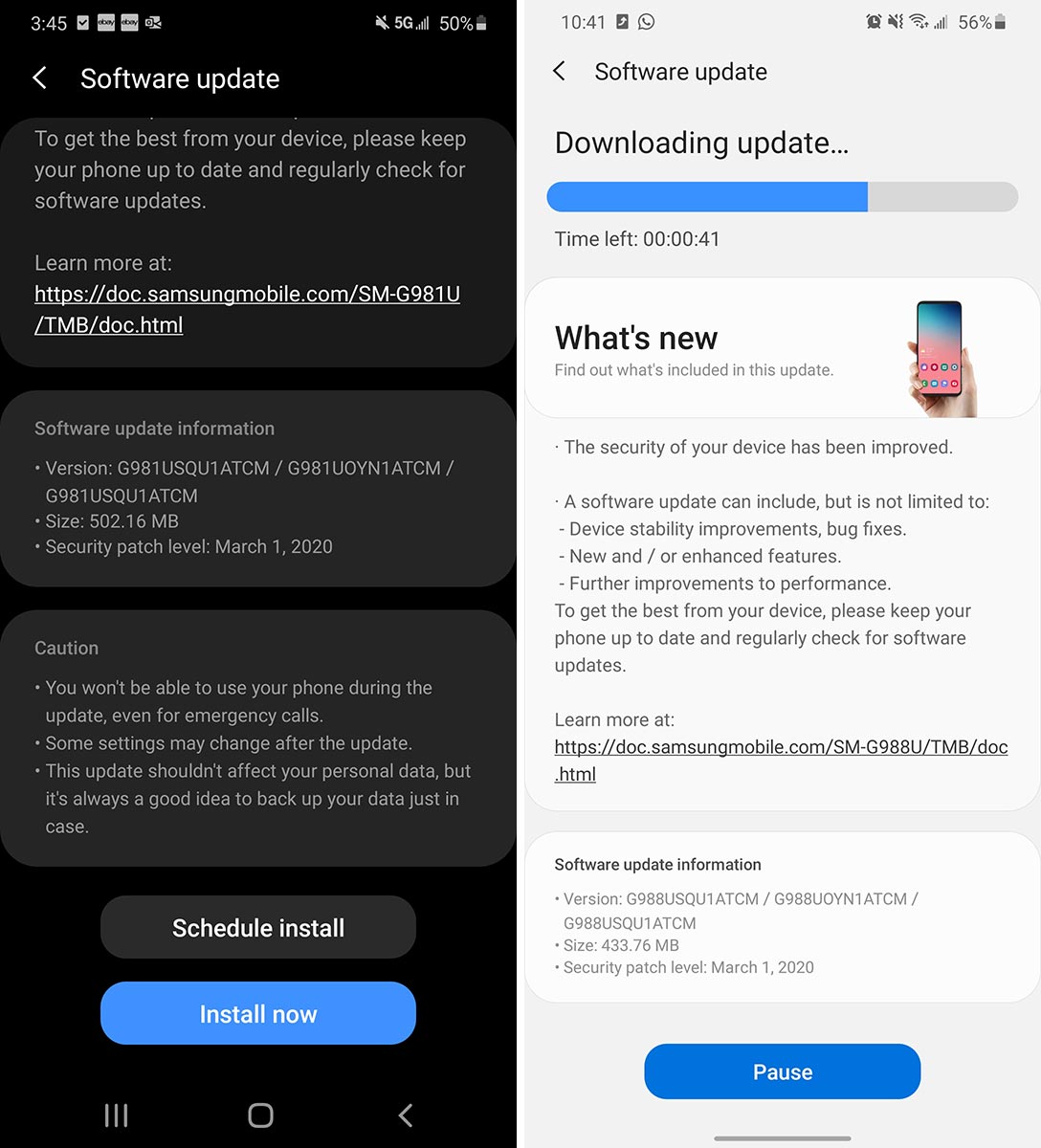 s20 plus android 11 update